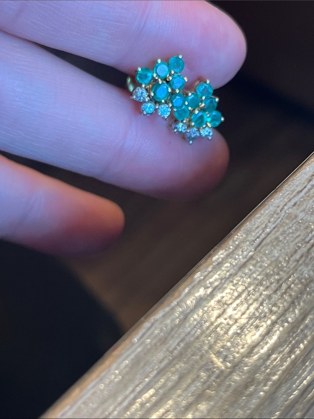 14kt diamond Emerald Green Floral Cluster Stud Earrings - - Picture 7 of 8